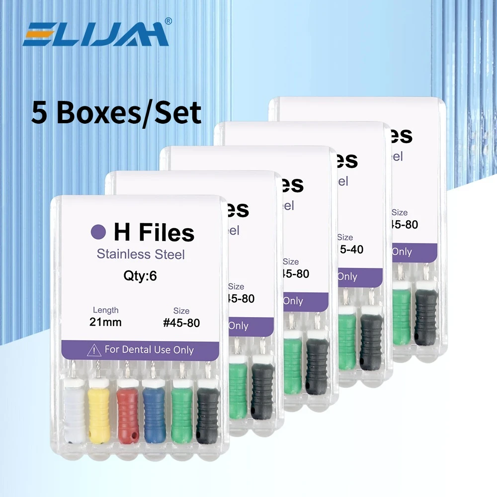 ELIJAH 5Box Dental Endo Root Canal Treatment Stainless Steel H Files 21/25/28/31mm Assorted Root Canal Treatment Dentistry Tools