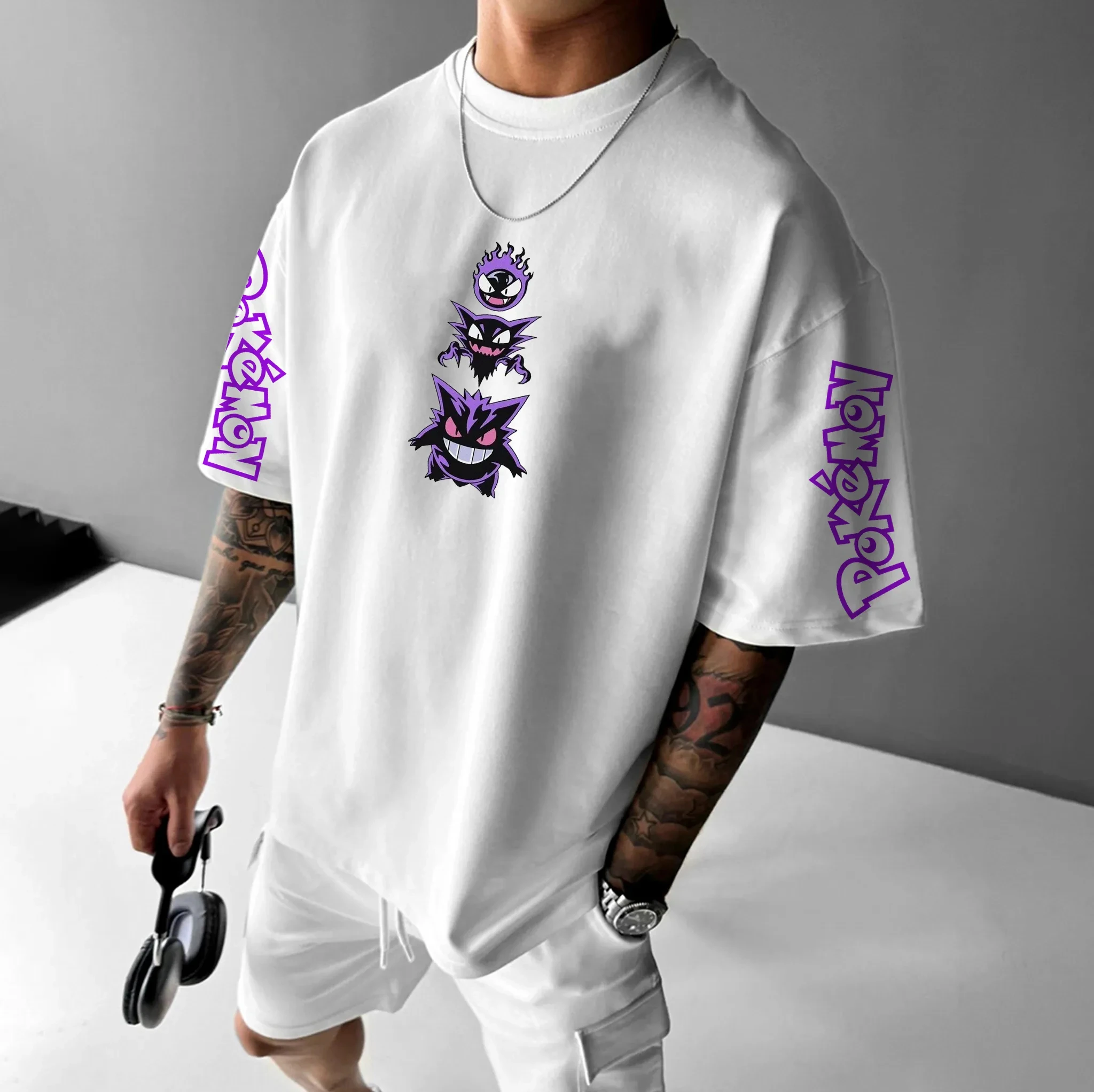 Pokémon Animation dérivés Gengar impression T-shirt hommes et femmes 2025 été surdimensionné ample coton rue tendance marque haut