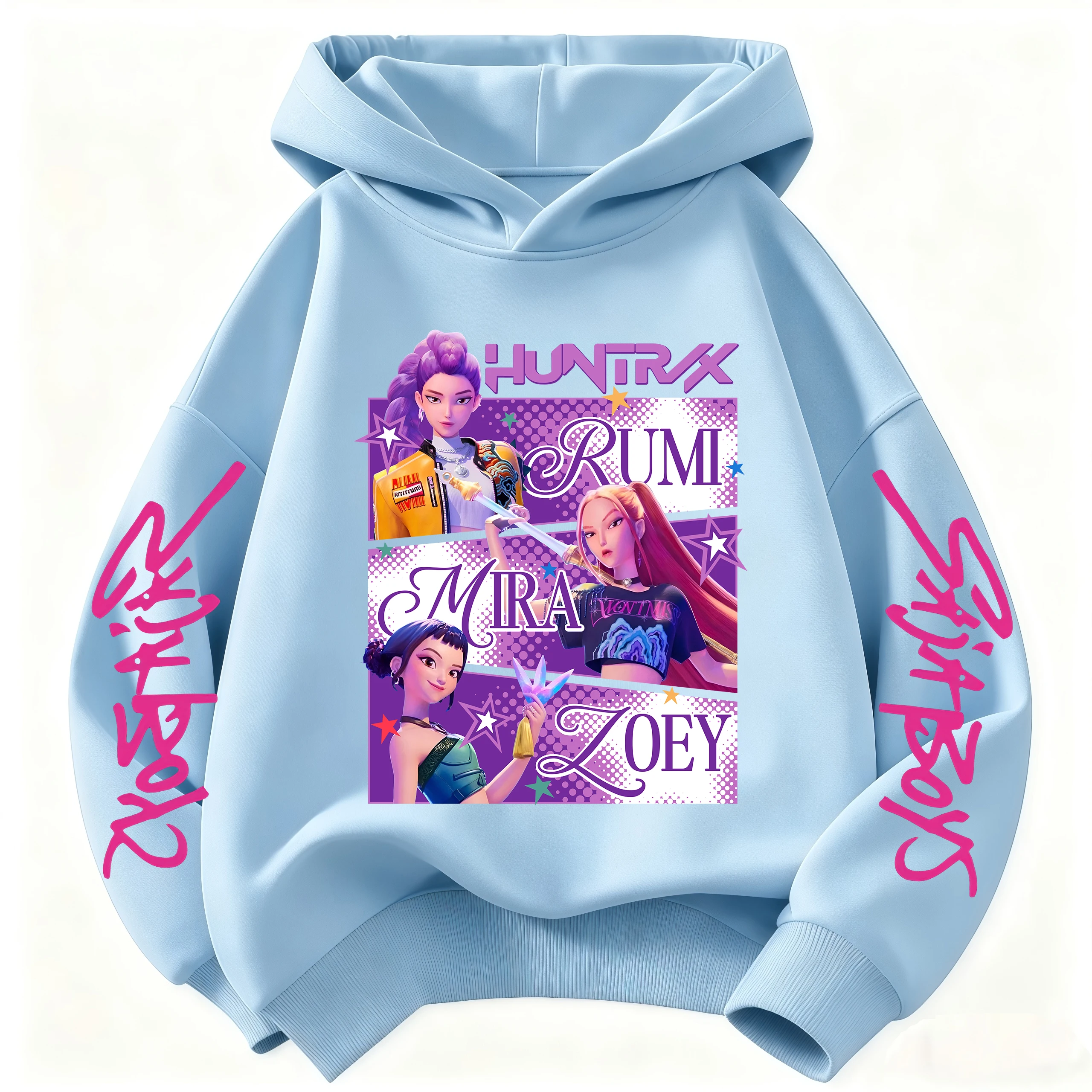 2026 Girls Cartoon Hoodie for Boys and Girls Hunter Rumi Derpy Warm and Thick, Fashionable Casual Top, Printed Purple Sweatshirt