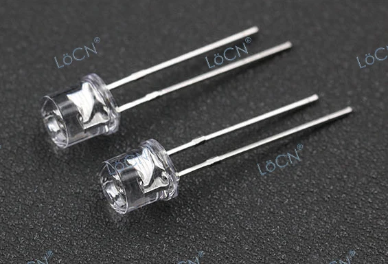 LoCN 1000개 LED 다이오드 5MM F5 플랫 헤드 상단 가장자리 빨간색 노란색 파란색 녹색 따뜻한 흰색 보라색 분홍색 주황색 긴 핀 투명