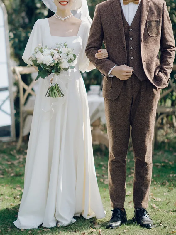 

Ele Outdoor Wedding Dr Slimming Tailed Chiffon Bridal Gown for Young Brides 8-25 Years Old Spring Season A-Line Skirt