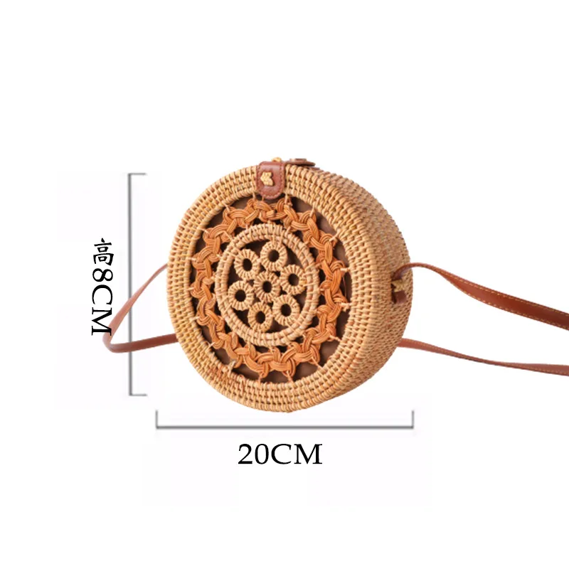 Rattan Woven Women\'s Shoulder Bag Round Straw Beach Bags Female Bohemian Handbag Luxury Designer Handmade Crossbody Bag Bali Box