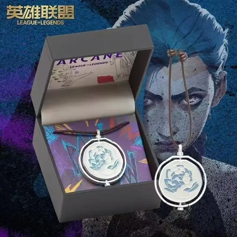 2024League Of Legends Arcane Season 2 Same Style Jinx Ekko Head Portrait Rotating Blue Rose Pendant Necklace Lovers Dropshipping