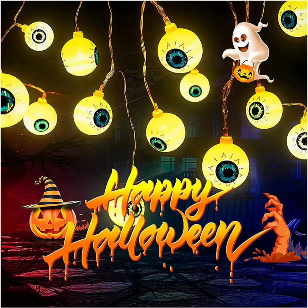 Halloween Bulbo oculare Zucca Fantasma Lanterna String Light LED Appeso Luci decorative alimentate a batteria per la decorazione del festival delle feste