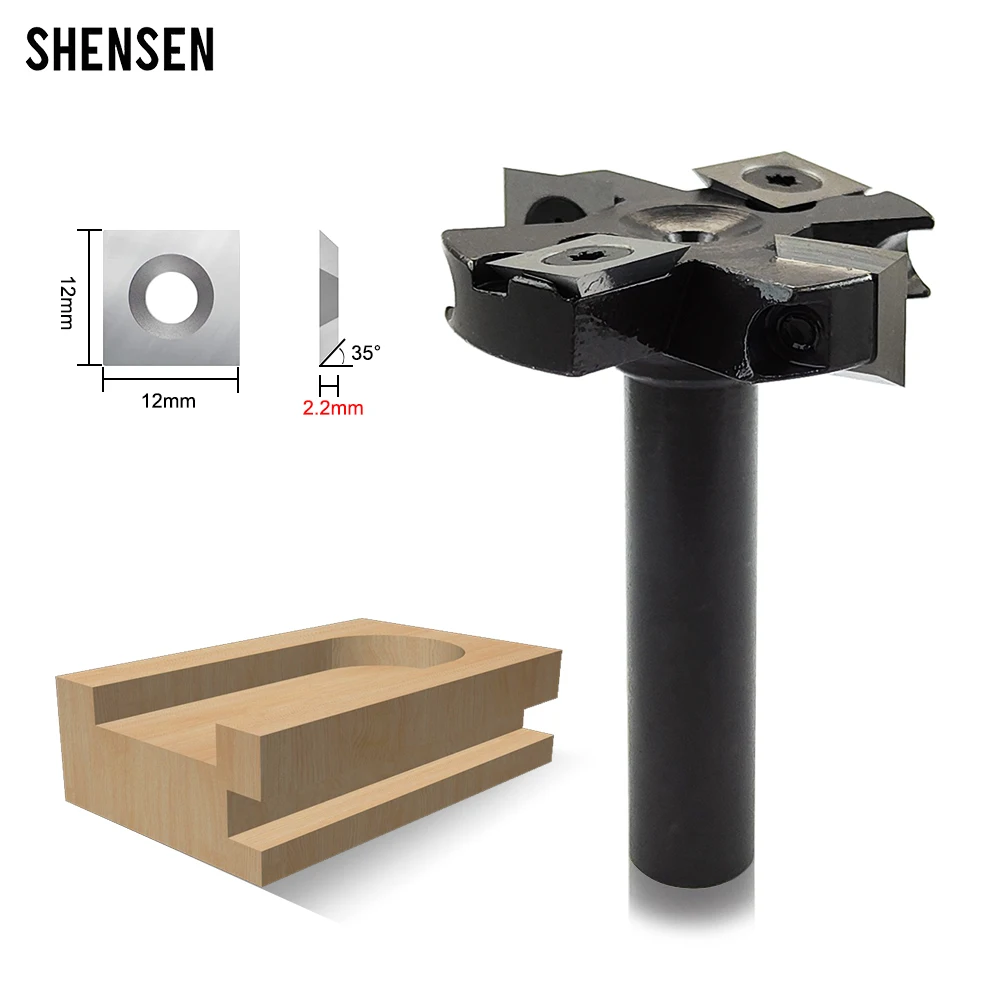 Embout de routeur de surfaçage CNC Spoilboard à tige de 12mm, mèche de rabot à bois 2 + 2 cannelures, diamètre de coupe de 45mm, découpeuse aplatissante de dalle