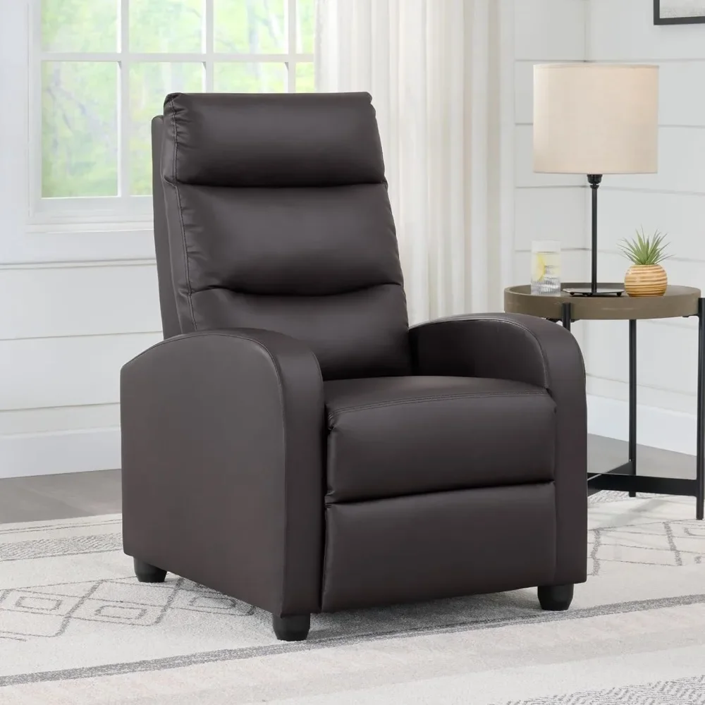 PU Leather Sofa Living Room Chair with Lumbar Support and Push Back Armrests, Chocolate Color