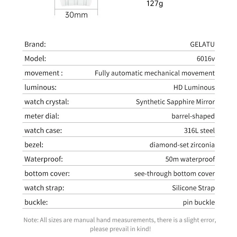 GELATU 6016 Original Luxury Full Diamond Automatic Mechanical Watch for Ladies 52mm Big Face Waterproof Multifunctional Watch