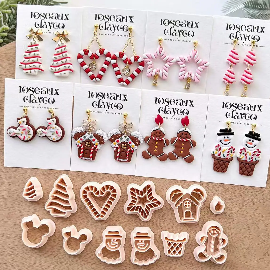 Christmas Polymer Clay Cutters | Candy Cane Cutters | Clay Tools | Earring Making | Gingerbread | Snowman | Tree Sugar Cookie