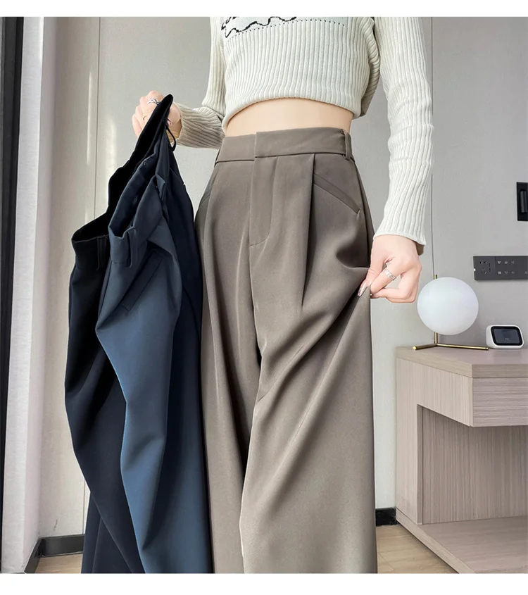 Spring 2024 New Fashion All-Match Simple Office Suit Pants Wide-Leg Pants High Waist Narrow Straight Casual Mop Pants Women