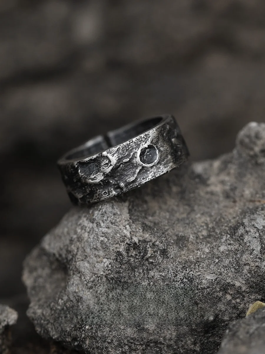 Anillo de plata pura 999 original para hombre, diseño vintage ancho y único, luna y seis pendientes, accesorio de joyería de ...