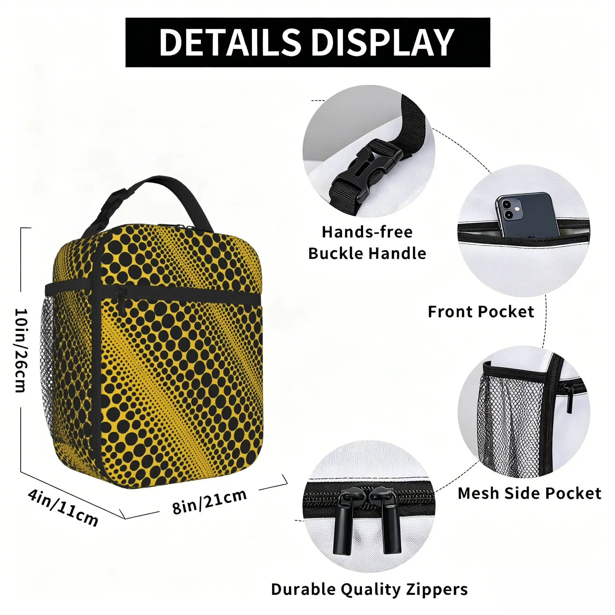 Y-Yayoi Kusama Thermal Insulated Lunch Bag for School  Portable Food Bag Container Thermal Cooler Lunch Box