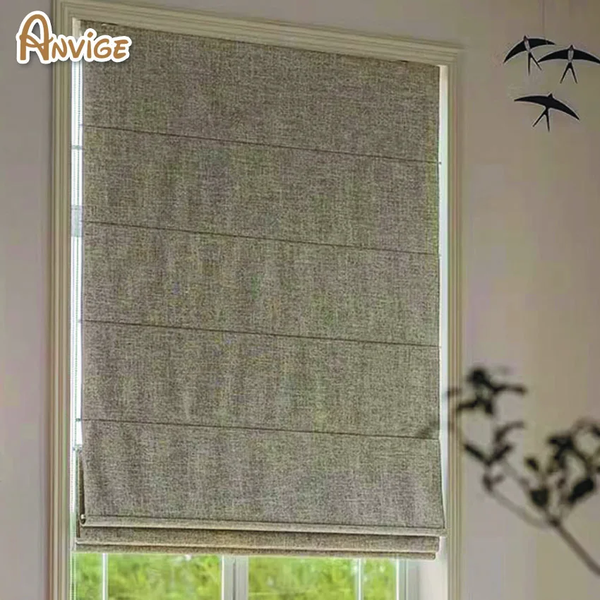 

Modern Thickness Cotton Linen High Blackout Flat Roman Shades Customized Roman Blinds With Installation Included