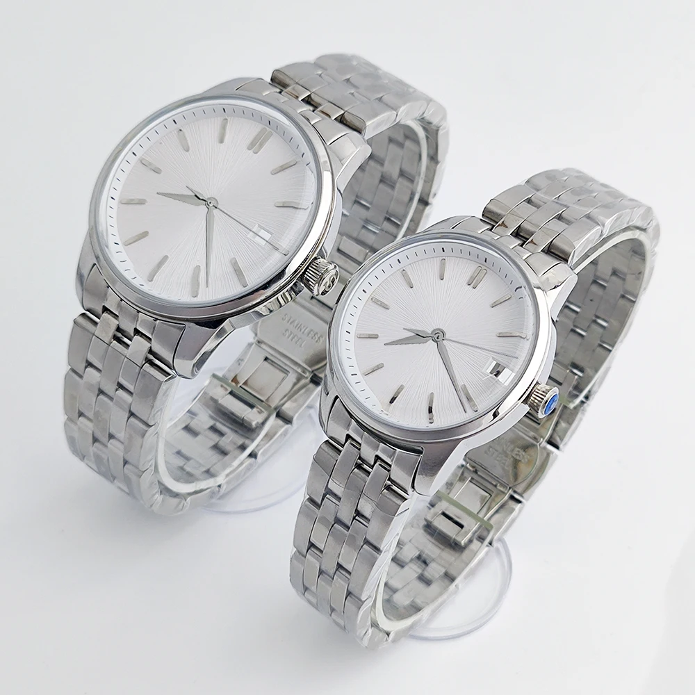 NH35 Cocktail Couple Arched Glass Watch Case 40mm Men's Case /33mm Women's Case steel band for NH35 Movement with 35mm/29mm Dial