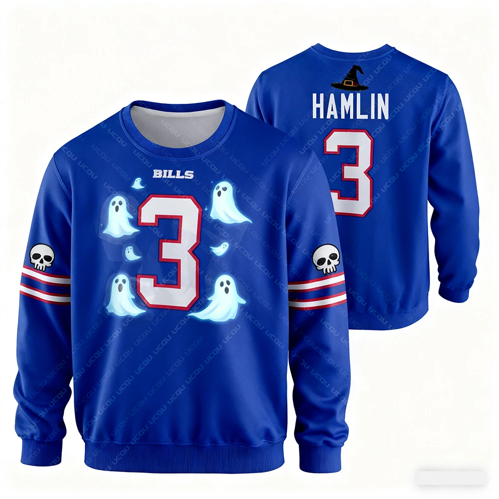 2025 Halloween Adulto Plus Size Moletom Buffalo Camisa de Futebol Americano Camisa de Rugby Sportswear Camisa de Treinamento Contas