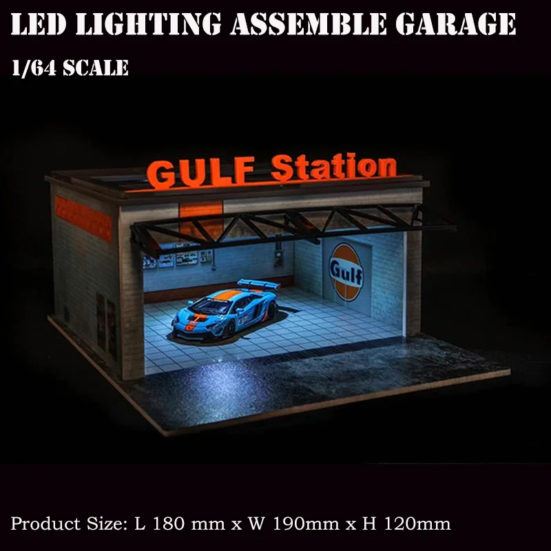 Modèle de garage à éclairage LED, assemblage Diorama 1:64, affichage de la station de stationnement de voiture, cadeaux de collection-Gulf