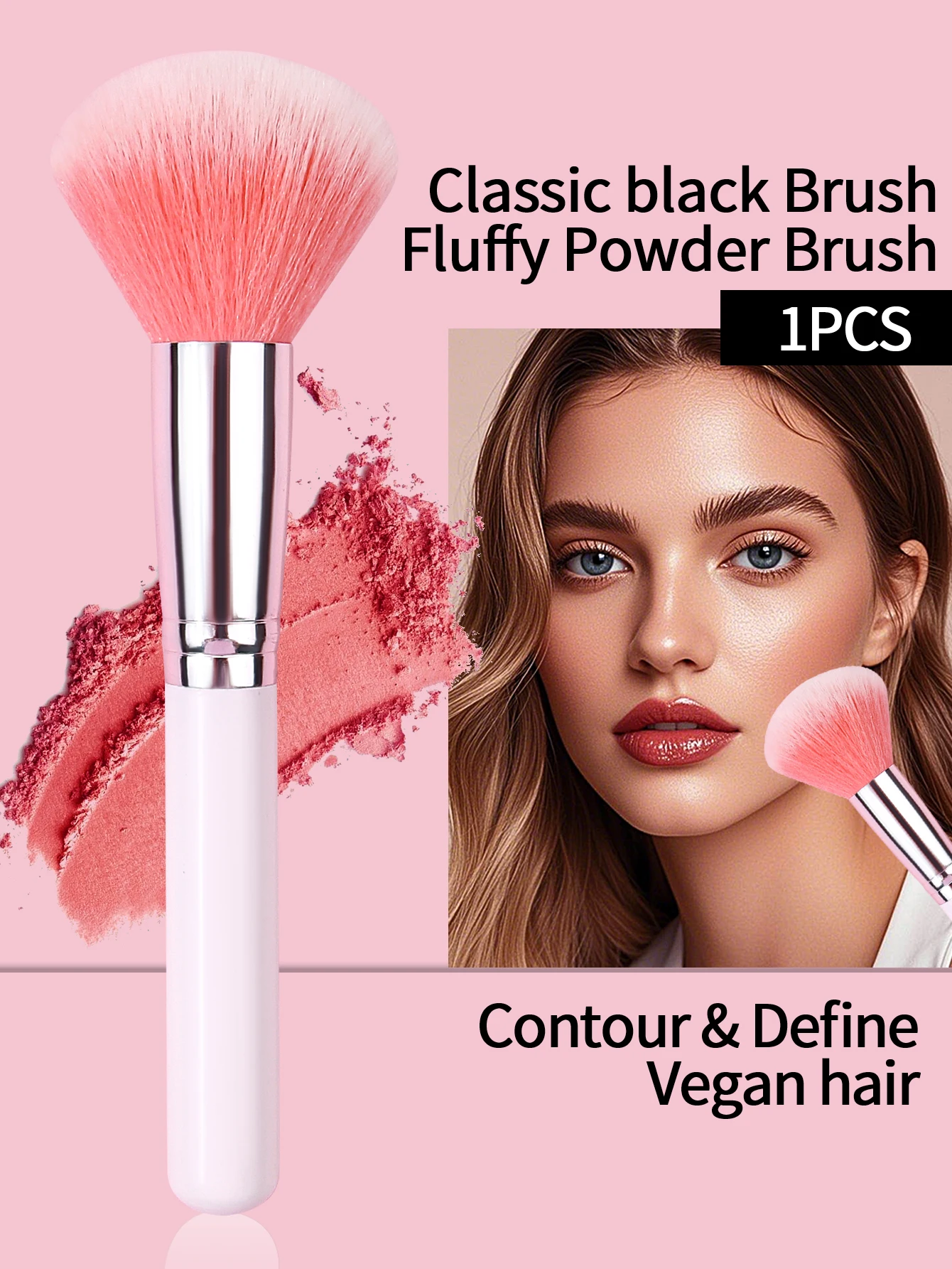 1 st roze blushborstel met hoog uiterlijk Gezichtscontourborstel multifunctionele make-upborstel make-uptool voor beginners