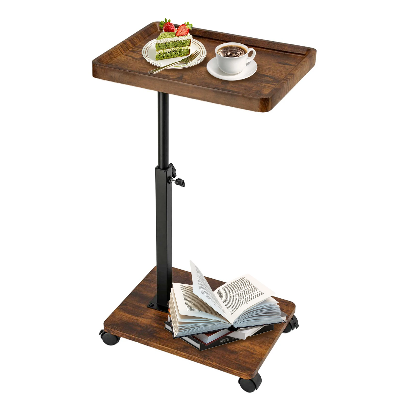 

Side Table TV Tray For Couch Height Adjustable C Shaped End Table For Small Spaces Bedside Bathroom Living Room Vintage Brown