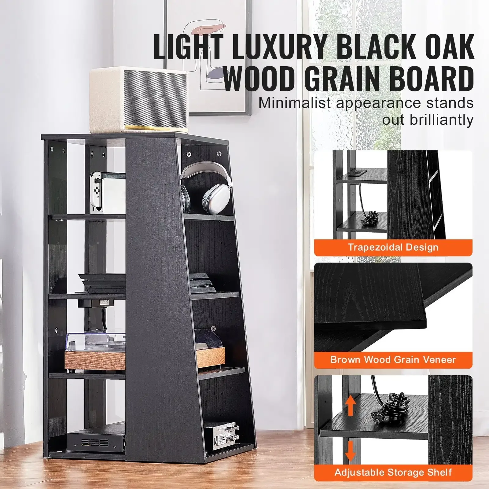 5-Tier AV Media Stand, Wooden Audio-Video Media Stand for DVD Players/Cable Boxes/Games Consoles