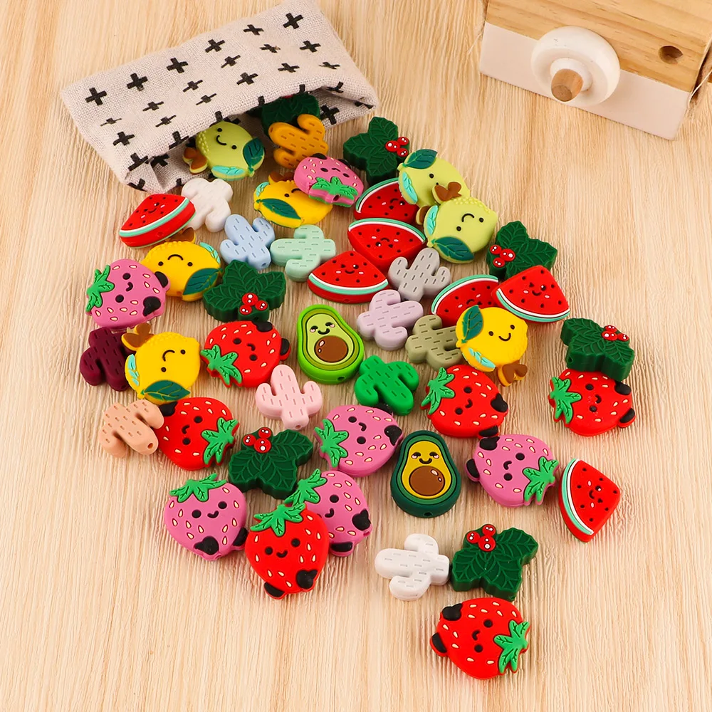 5/10Pcs Mini Fruit Cactus Leaf Silicone Beads For Jewelry Making Bulk To Make Bracelets DIY Pacifier Chain Jewelry Accessories