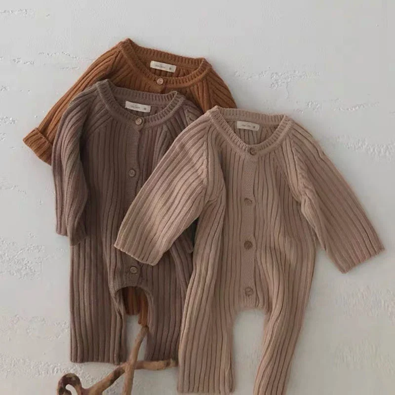 2023 Baby Knitted Rompers Newborn Knit Jumpsuit Korean Baby Autumn Clothes Boys Grils Winter New Born One Piece Outfits Sweaters