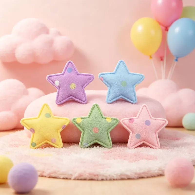 

50Pcs/LOT 3.5CM Padded Print Dot Cloth Star Appliques For DIY Hat Clothes Leggings Sewing Supplies Hair Clip Decor Patches