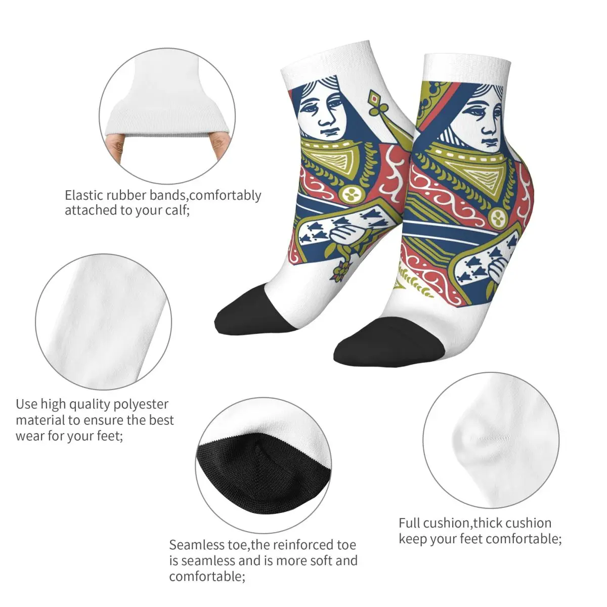 Carte à jouer-chaussettes reine de pique Harajuku, bas de haute qualité, chaussettes toutes saisons, accessoires pour hommes et femmes, cadeau d'anniversaire