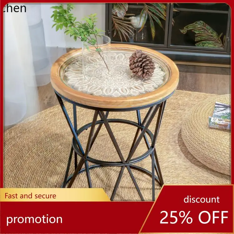 

HT living room sofa side few solid wood carvings flower small coffee table wrought iron balcony small round table