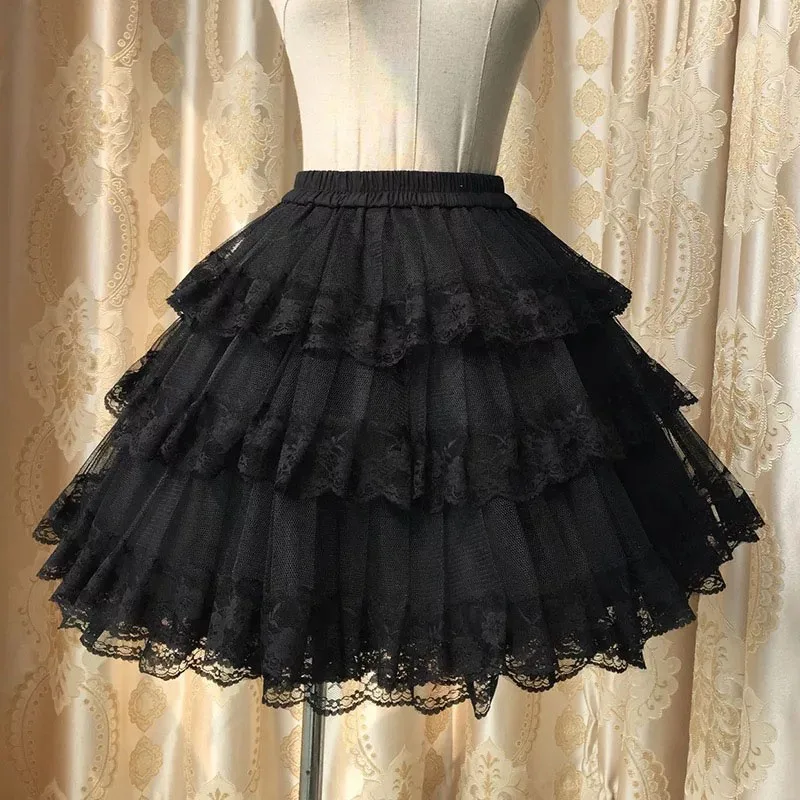 Enagua de crinolina de 3 capas para mujer, falda de Cosplay de Lolita, disfraz de princesa, encaje nupcial, vestido de baile sin capucha, ropa interior para mujer