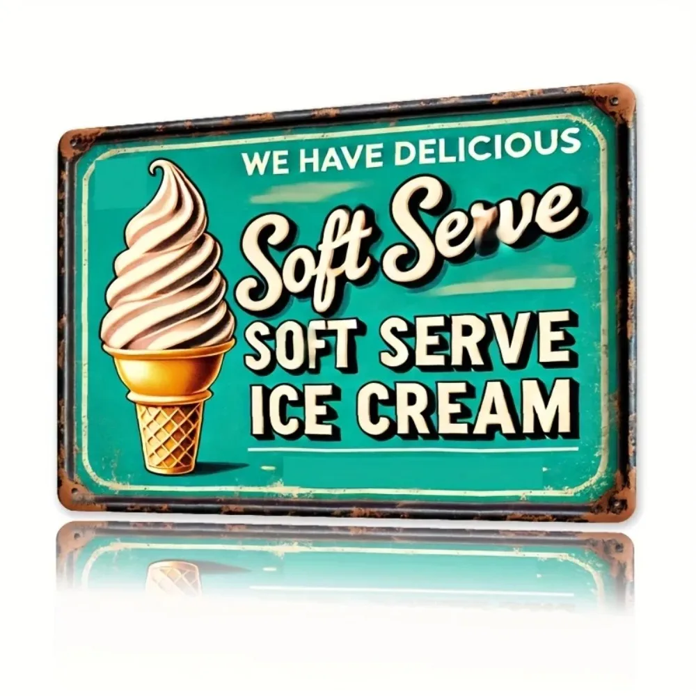 Letrero de hierro vintage de helado suave, decoración rústica de pared de 8x12 pulgadas para bar, cafetería, casa de playa, casa de campo, preperforado