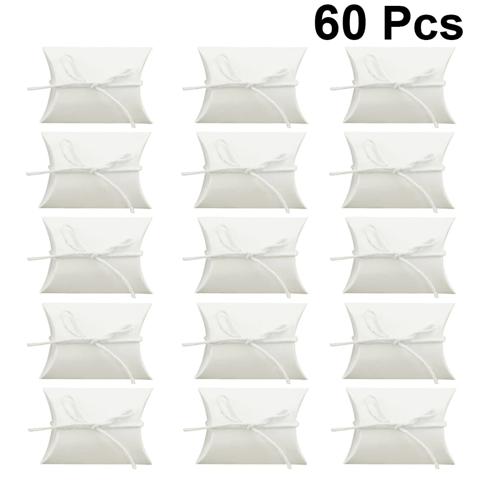 

60 Pcs Pillow Box with Rope Gift Container Party Favor Candy Bag Krafts Paper