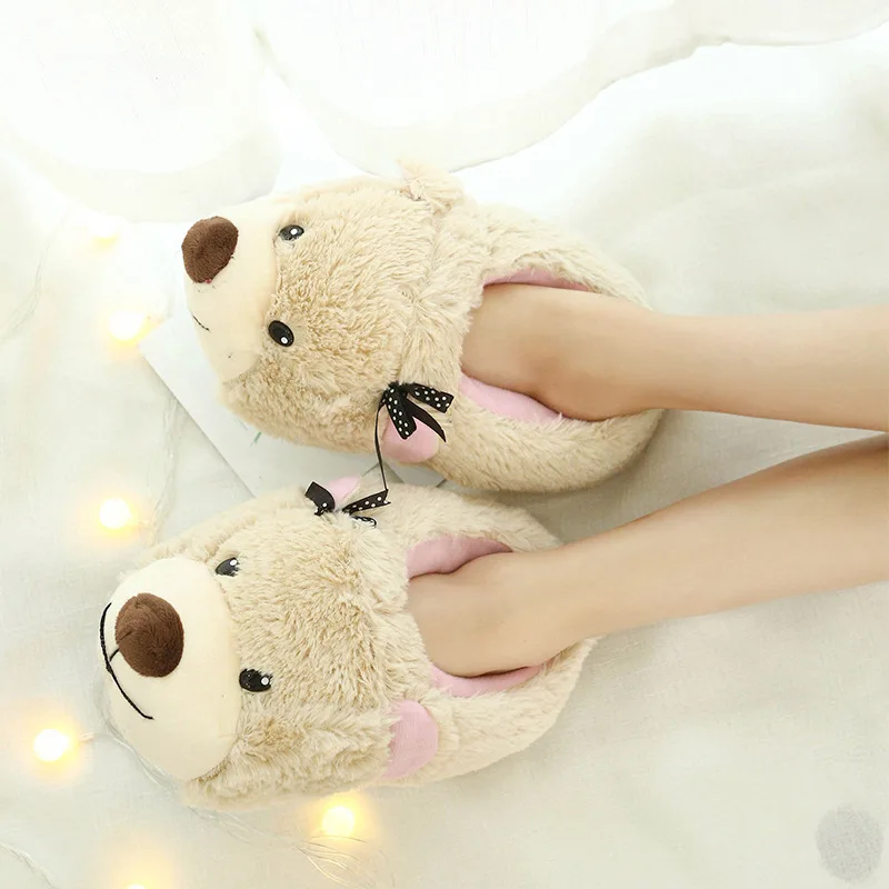 Women Cotton Slippers Cute Animal Slipper Girls Kawaii Fluffy Winter Warm Slippers Woman Cartoon Dog House Slides Funny Shoes