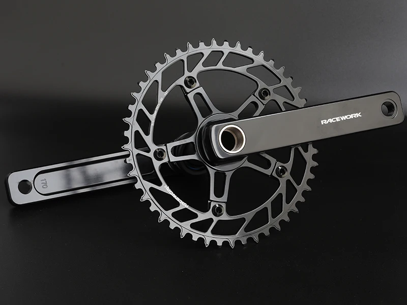 RACEWORK Rennrad-Kurbelgarnitur, 10/11/12 Gänge, silber/schwarz, glänzend polierte Kurbel, 170 mm Aluminium-Einzel- und Doppelscheiben-Kettenrad – Detail 7