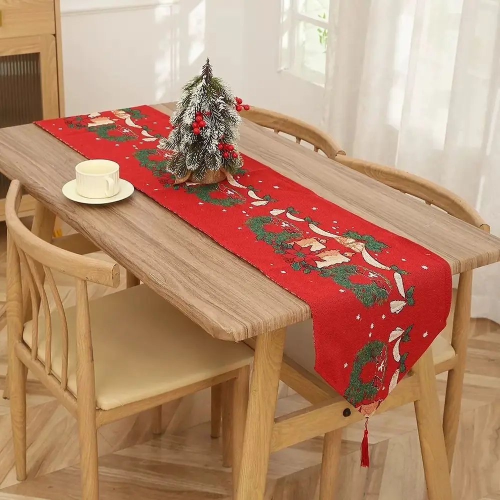 

Household Tassel Christmas Table Runner Long Rectangle Table Cover Knitted Cloth Table Flag Xmas Desktop Decoration Restaurants