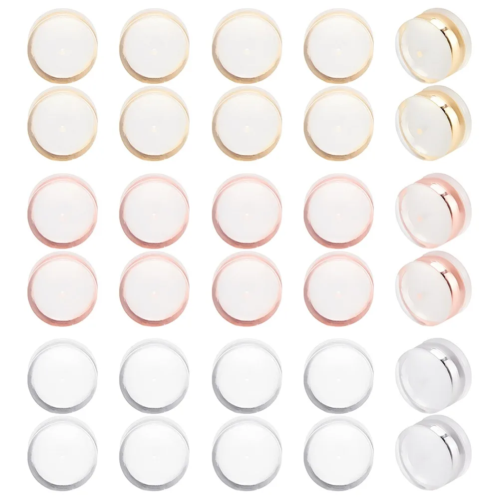 30 Peças de Brincos de Plástico TPE em 3 Cores com Fechos de Aço Inoxidável Cirúrgico 316, Meia-Cana/Cúpula, Cores Sortidas 4x5.5mm