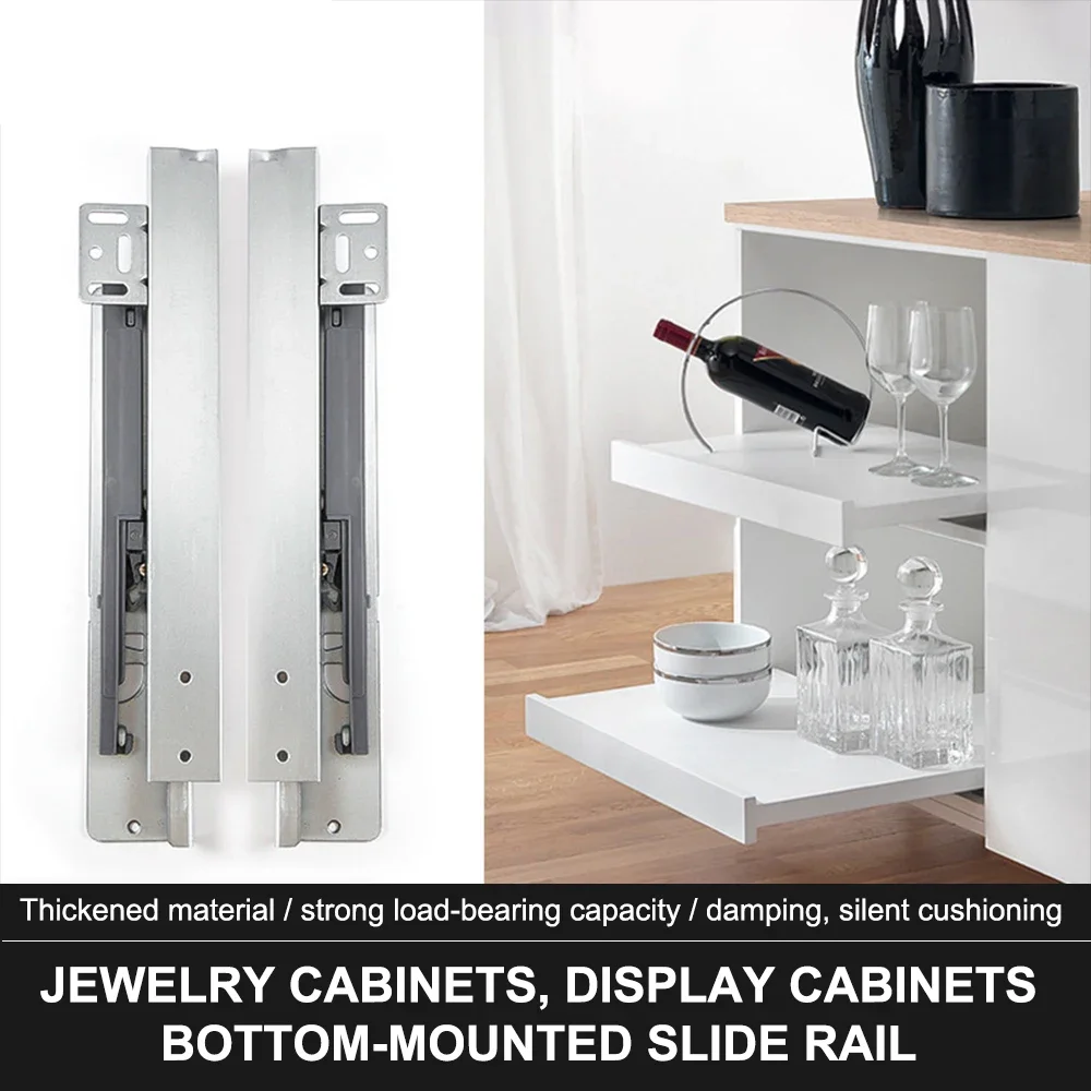 

3-Section Soft Closing Drawer Slides,12-22 Inch Bottom Mounted Hidden Rail,Damping Buffer Track Furniture Hardware Load 40kg