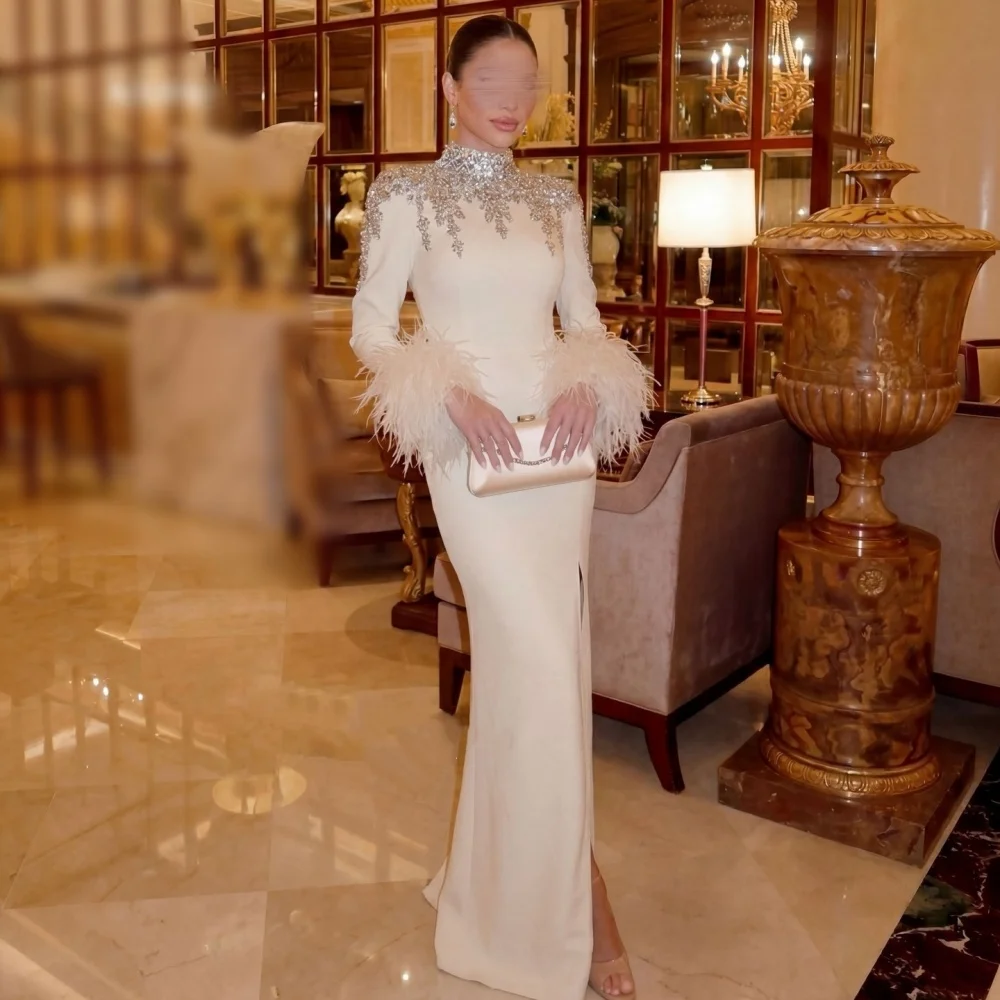 Customized Luxury Sparkle Evening Dress Rhinestone Feather Trumpet Long Dresses High Quality Party Dresses Exquisite