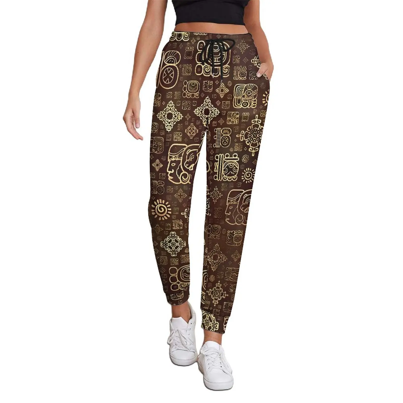 Aztec Art Jogger Pants Female Mayan Glyphs Casual Sweatpants Autumn Graphic Harajuku Oversized Trousers Birthday Gift