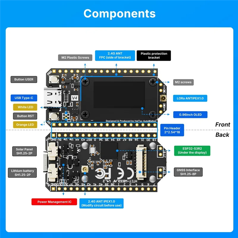B03B-Lora 32 V4 GPS meshtastico ESP32 SX1262 Scheda di sviluppo ad energia solare OLED da 0,96 pollici Rete a rete Wifi Lora BLE con modulo GPS