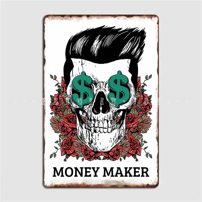 Money Maker Skull Metal Plaque Poster Cinema Living Room Customize Painting Décor Cinema Tin Sign Poster