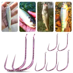 30pcs Light Pink Titanium Alloy Fishhook Black Pit Sports Wolf Horn Tooth Carp Fishing Accessories