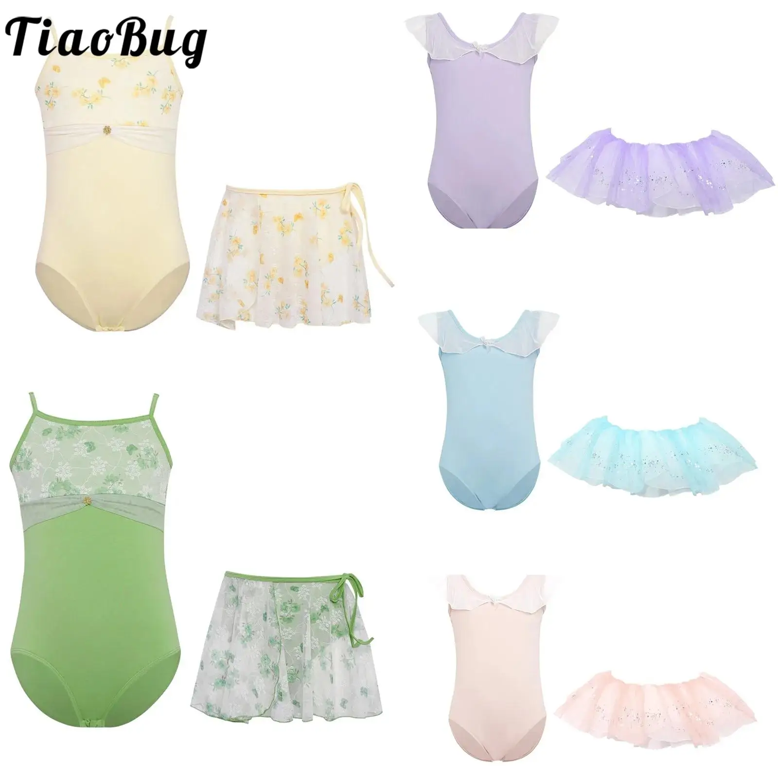 

Girls Rhythmic Gymnastics Ballet Jersey Leotards Set Artistic Dance Costume Sleeveless Backless Leotards with Tulle Tutu Skirt