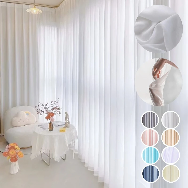 

White Privacy Sheer Tulle Curtains Thickened Voile Tulle for Balcony Sun Shading Living Room Partition Drapes Hotel Customize