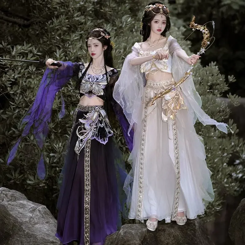 Chinese Hanfu Dress Women Traditional Embroidery Hanfu Carnival Halloween Fairy Cosplay Costume Purple&Beige Hanfu Costume
