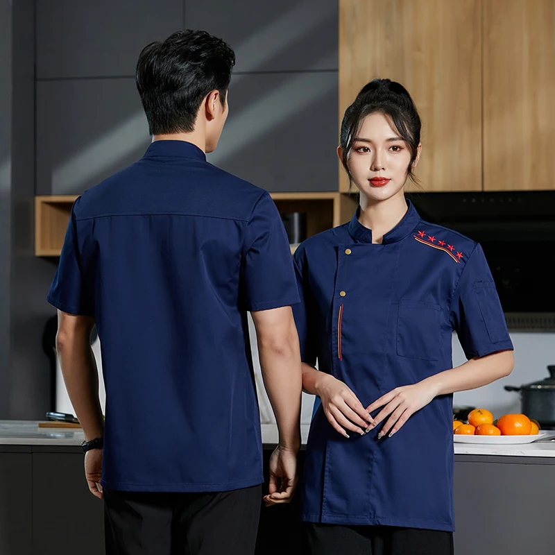 

Униформа шеф-повара для мужчин и женщин, рубашки для кейтеринга, ресторанов, отелей, рубашки с короткими рукавами, рабочая одежда для шеф-поваров, официантов, пекарей, для пиццерий, пекарен, фартуки