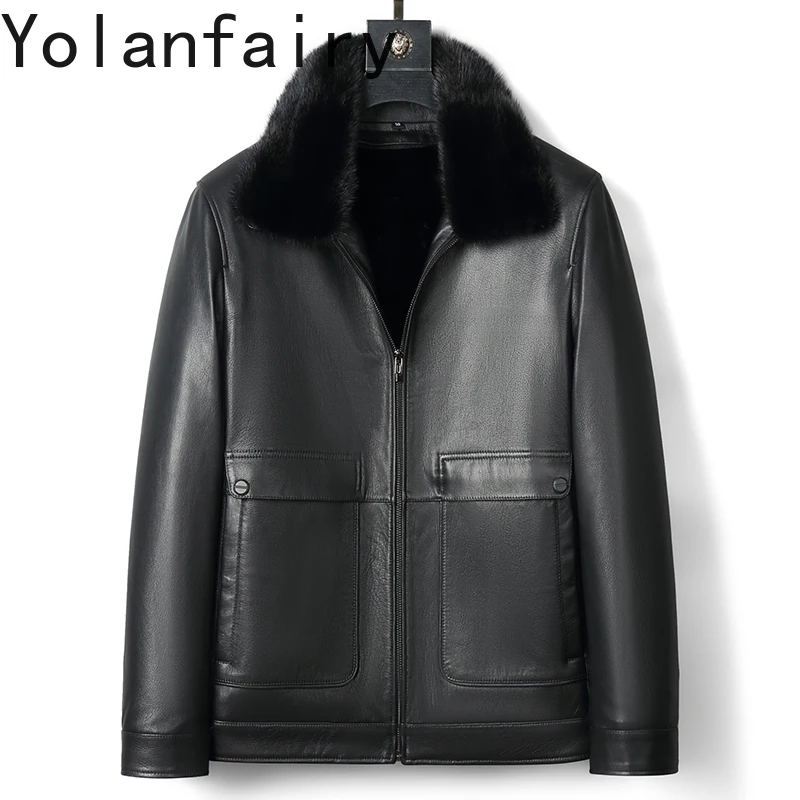 

Tcyeek Козья кожа Съемная норковая подкладка Осень Зима Высококачественная черная мужская куртка из натуральной кожи Куртка Кожаная Мужская