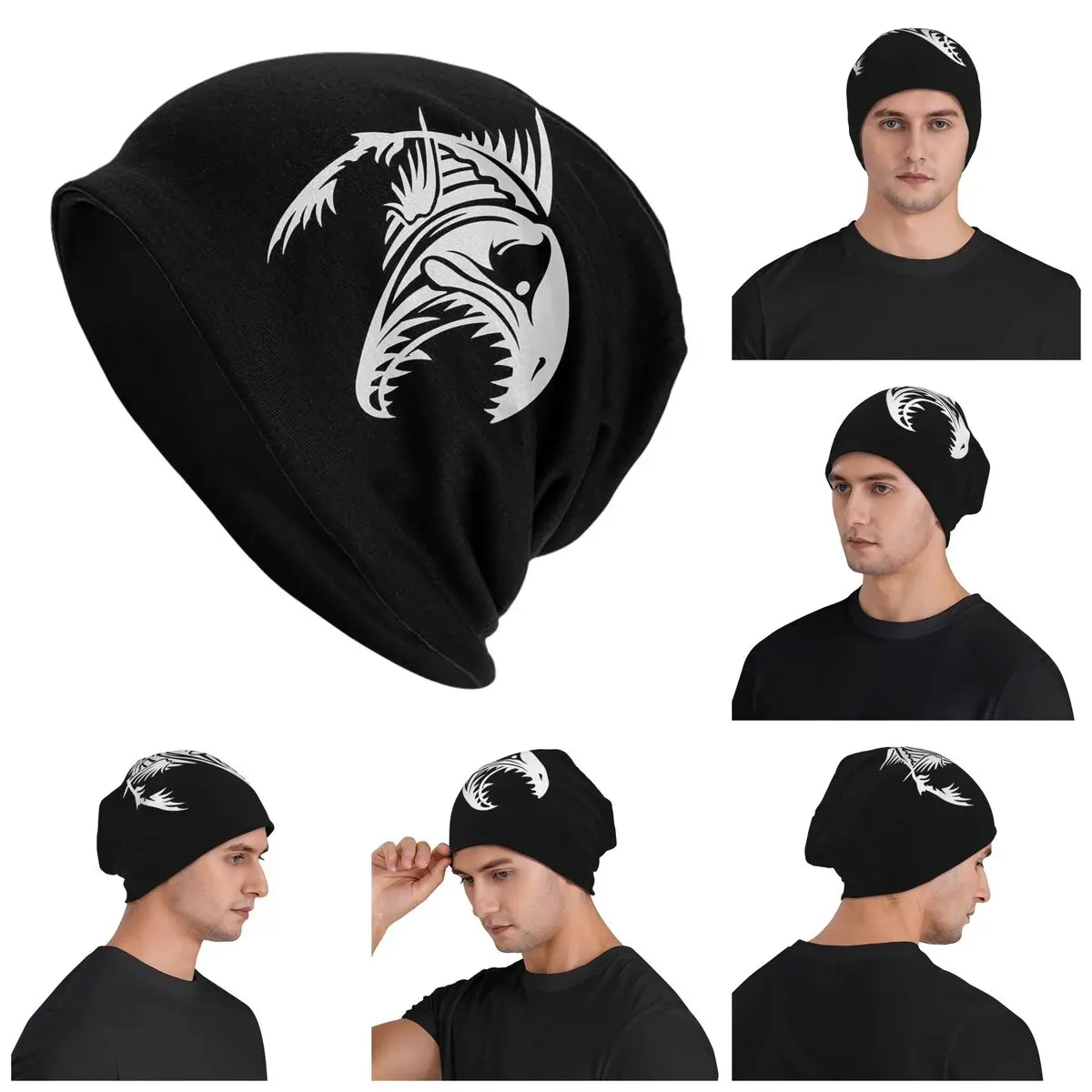 Fish Bone Fishing Skeleton Unisex Adult Beanies Caps Knitted Bonnet Hat Warm Hip Hop Autumn Winter Outdoor Skullies Hats
