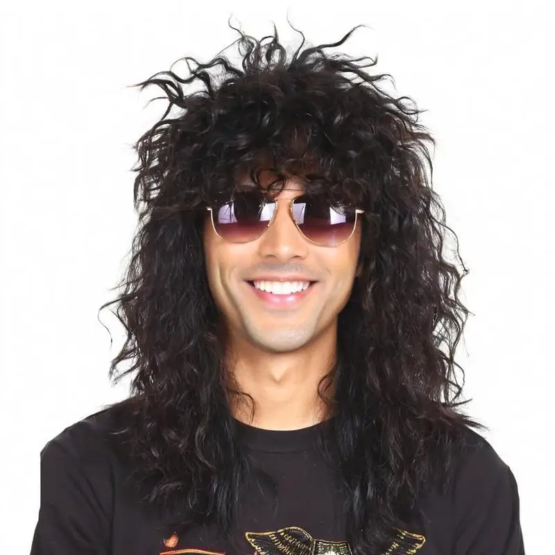 Personalized Punk Rock Black Long Curly Hair Men'S Wig Outdoor Simulated High Temperature Wire Head-Wearing Synthetic Wig