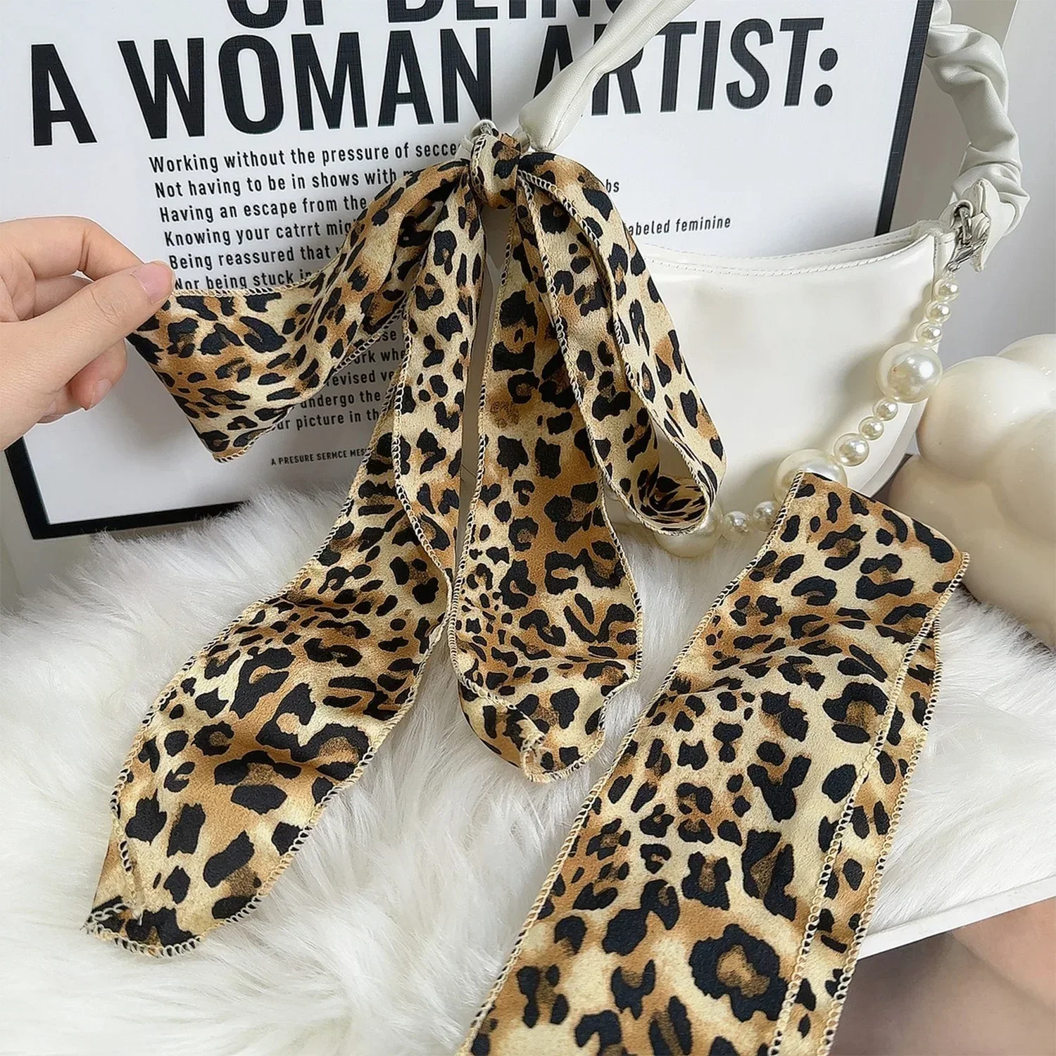 Sciarpa con stampa leopardata Retro pois Cravatta da donna Multifunzione Fascia per capelli Borse Maniglia Decorazione Sciarpe lunghe Accessori moda