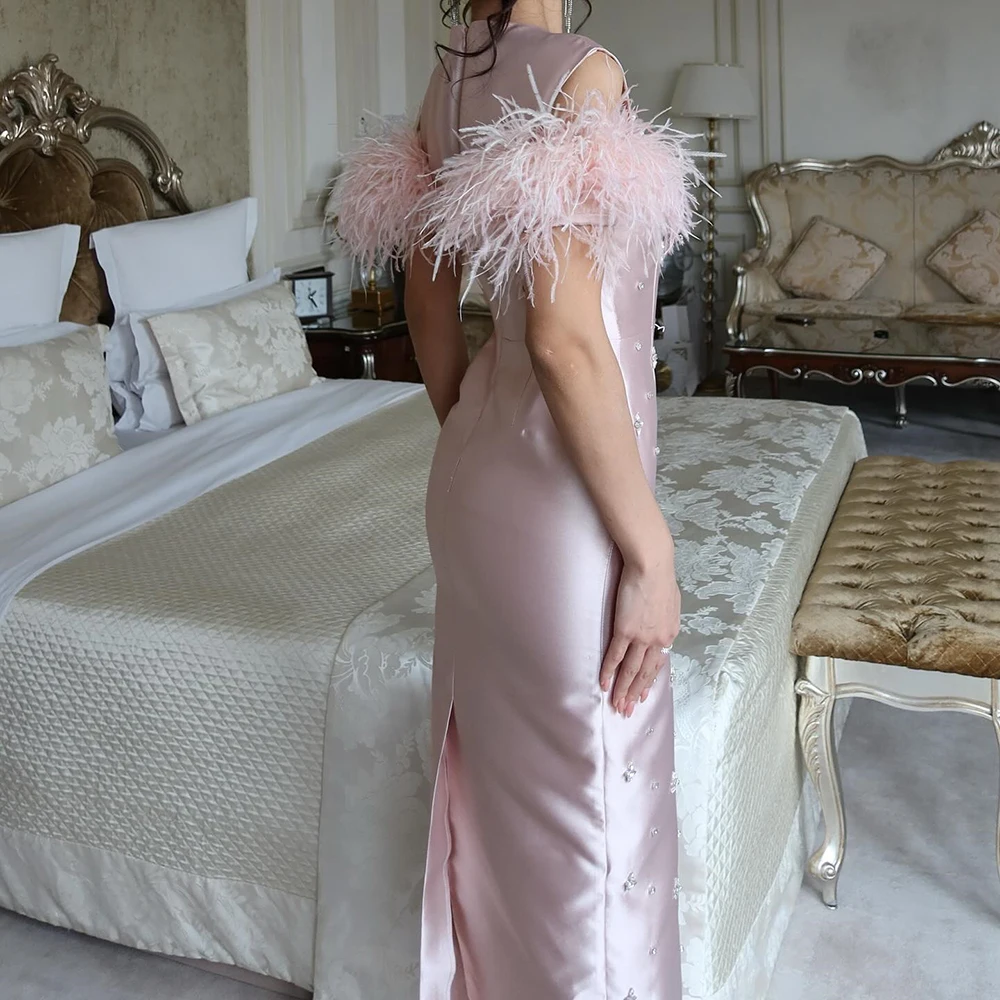 Customized Straight Evening Dresses Tea-length O-neck Sleeveless Prom Gown Simple Fashion Crystal Tassel Exquisite Party Gown