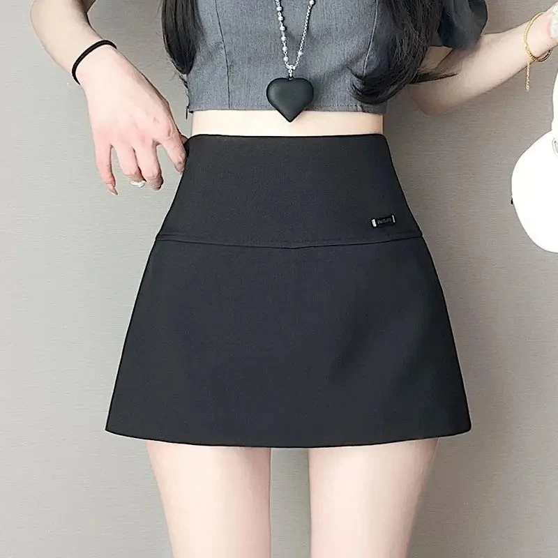 กระโปรงสั้นทรงเอ สีดำ ครึ่งตัว เอวสูง ผอมเพรียว สไตล์เปิดเป้า สำหรับผู้หญิง ฤดูใบไม้ผลิและฤดูร้อน รุ่นใหม่